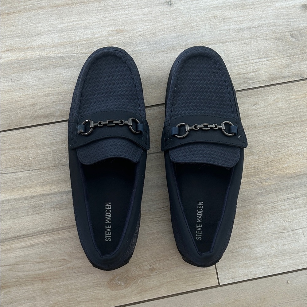 Boys Steve Madden Textured Navy Slip-On Loafers